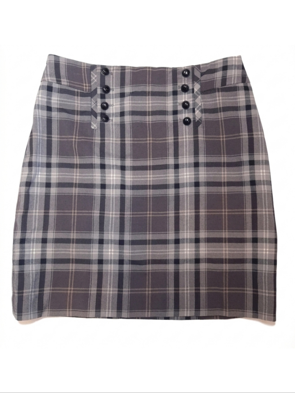 Dalia Plaid Mini Skirt Grey Black Tartan School Academia Preppy Womens Size 10